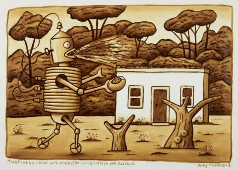 Australian Robot with Projectile Vomit, Cottage and Football