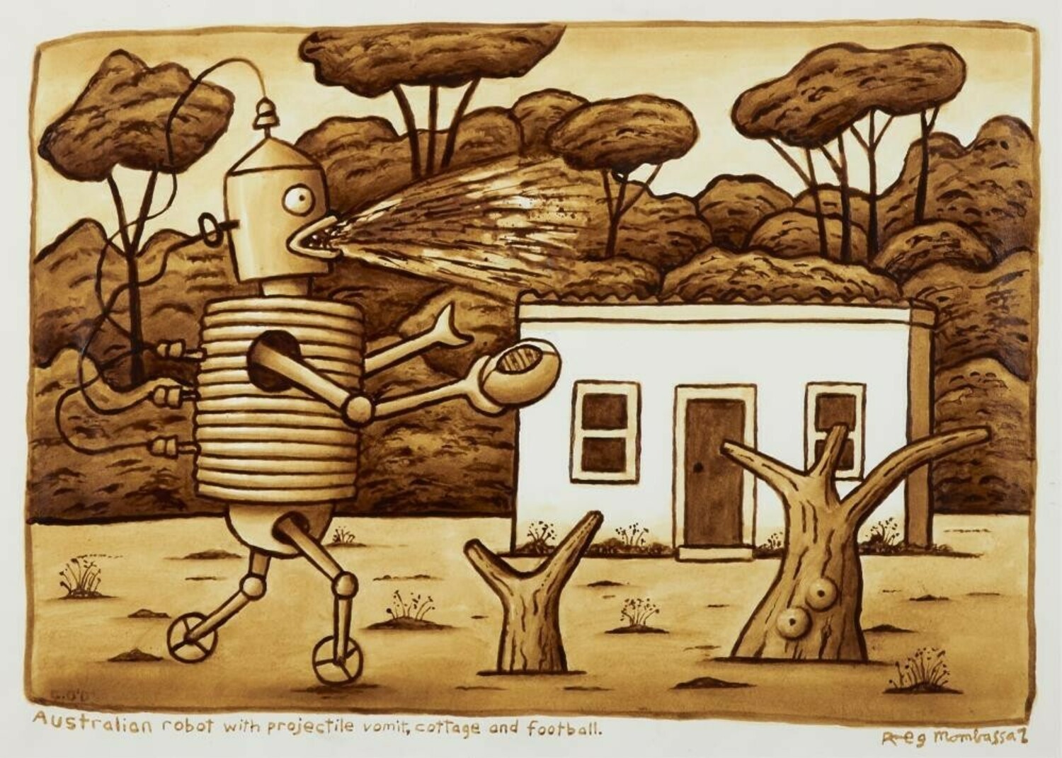 Australian Robot with Projectile Vomit, Cottage and Football